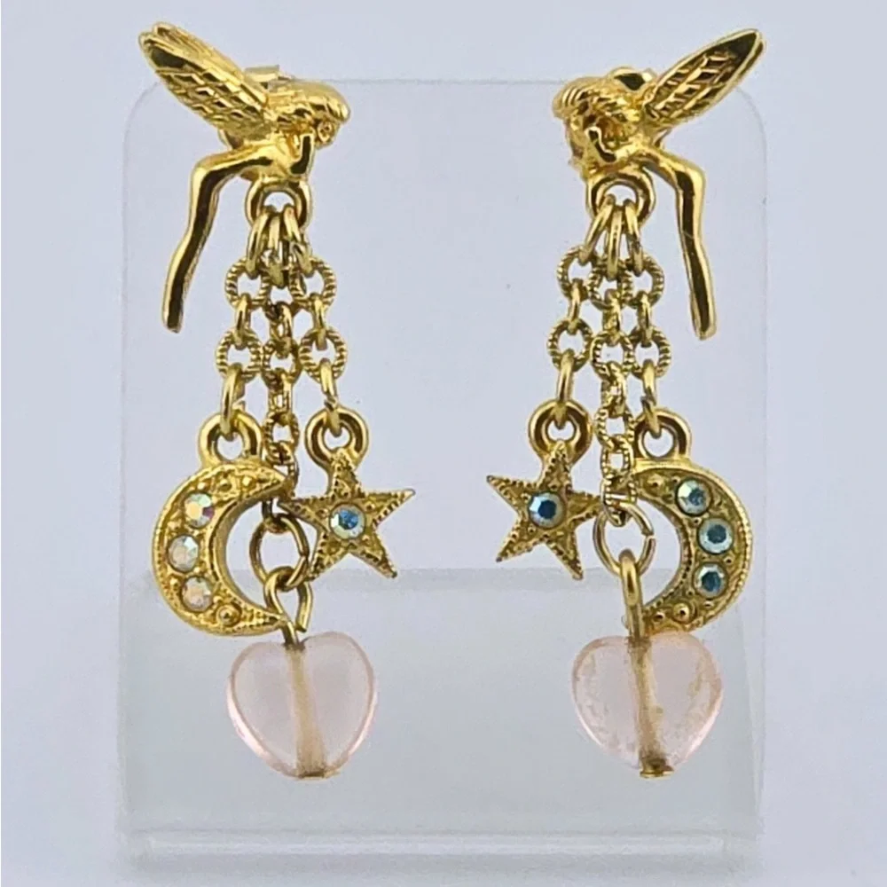 Kirks Folly Gold Fairy Dangle Earrings with Blue and Pink Accents - Picture 1 of 1